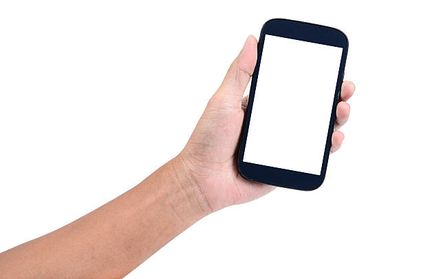 istock man hand holding the phone tablet isolated on white background 525720177