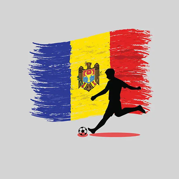 Vector illustration of Soccer Player action with Republic of Moldova  flag on background