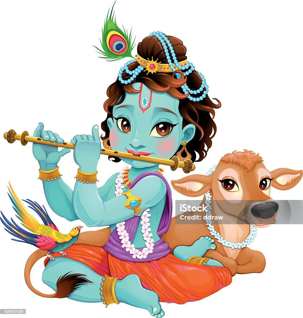 Baby Krishna With Sacred Cow Stock Illustration - Download Image Now -  Krishna, God, Cartoon - iStock