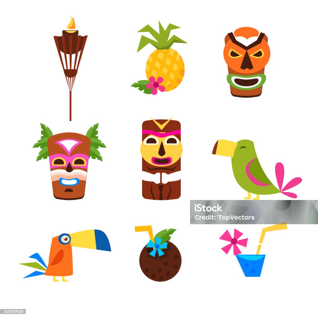 Temático Conjunto de iconos de Hawai - arte vectorial de Alcoholismo libre de derechos