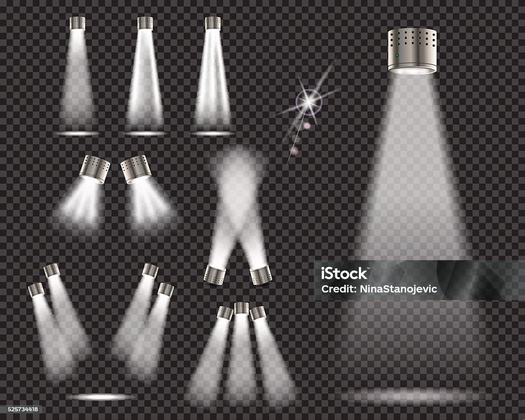 Stage lights, spotlights on transparent backgrund - vector illustration Set of attractive spotlights on transparent background Abstract stock vector