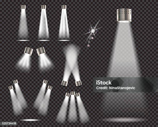 Stage Lights Spotlights On Transparent Backgrund Vector Illustration Stock Illustration - Download Image Now