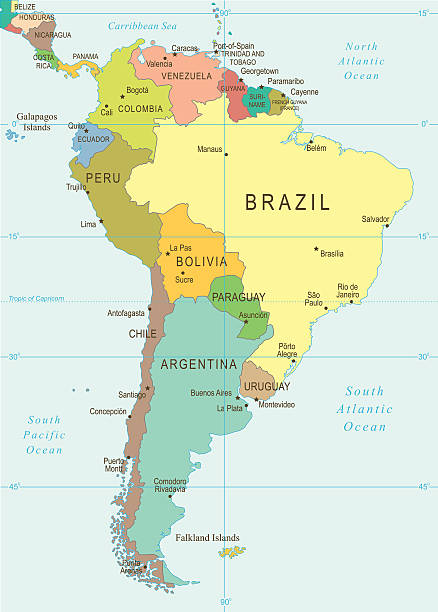 mapa ameryki południowej-ilustracja - latin america argentina south america city stock illustrations
