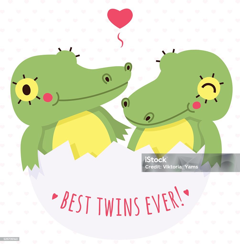Cặp Song Sinh Dễ Thương Cá Sấu Con Trong Thẻ Vector Trứng Và Nền ...