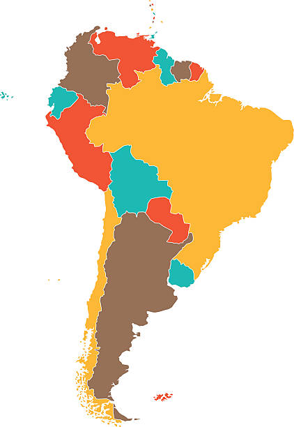 illustrazioni stock, clip art, cartoni animati e icone di tendenza di mappa di colori del sud america - chile map topography topographic map