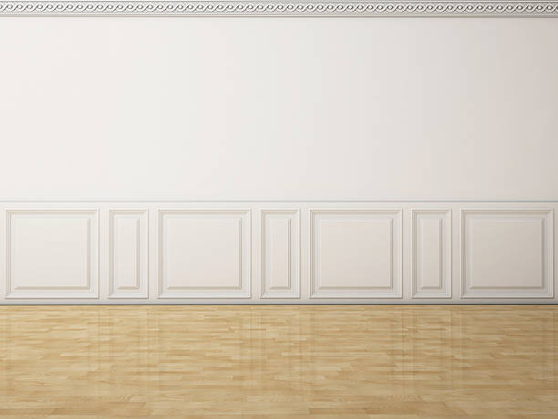 White wall in a classic style and reflection wooden floor