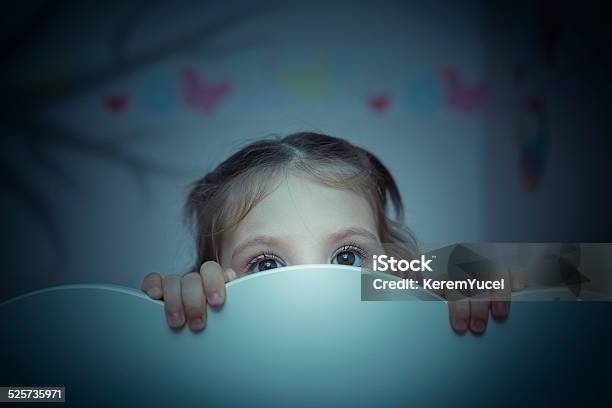 Scared Little Girl In Her Bed Stock Photo - Download Image Now - Child, Fear, Terrified