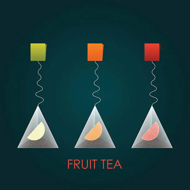 Vector illustration of Isolated pyramid of black tea with fruits. Vector illustration.