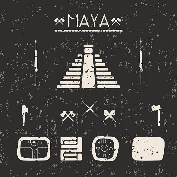 Design elements mystical signs and symbols of the Maya. Design elements mystical signs and symbols of the Maya with texture in black and white. totem pole face stock illustrations