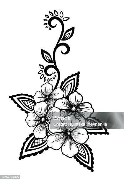 Beautiful Floral Element Blackandwhite Flowers And Leaves Design Element Stock Illustration - Download Image Now