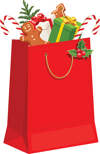 Vector red Christmas bag with gifts isolated on a white background. 