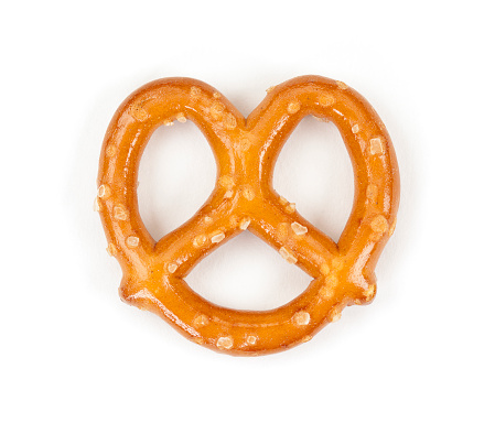 One pretzel isolated on a white background.