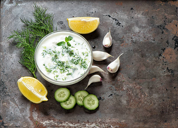 istock Tzatziki sauce Fresh dip with herbs dill mint Food 525741328