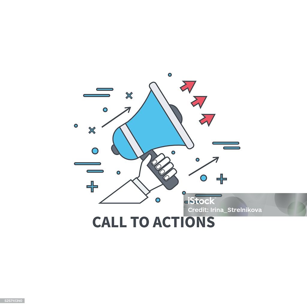 Megaphone Line megaphone icon. Call to actions concept. Flat line illustration. Motion stock vector