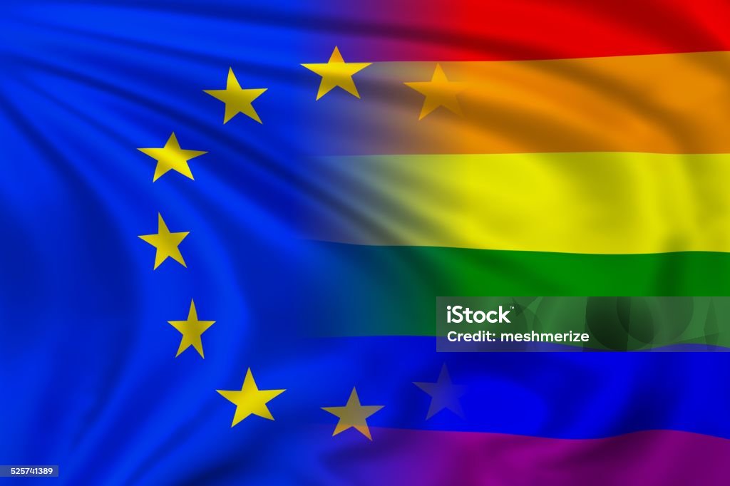 EU and Rainbow flag EU and Rainbow flag waving in the wind. High quality illustration. European Union Stock Photo