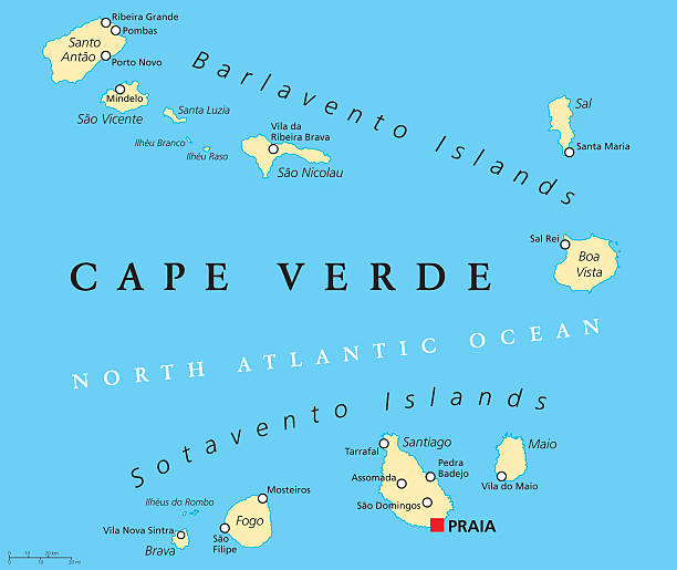 Cape Verde Political Map Cape Verde Political Map with capital Praia and important cities. English labeling and scaling. Illustration. cape verde stock illustrations