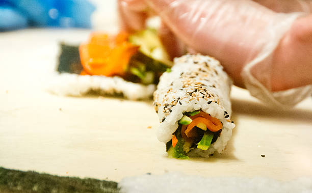 istock Cucumber and carrot sushi roll 525750927