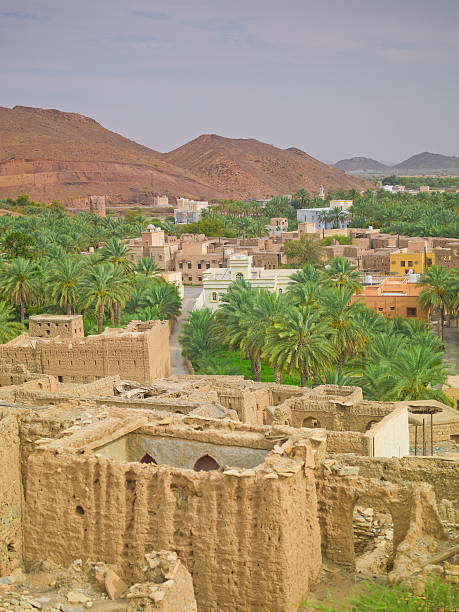 Village in a palm tree oasis, Birkat Al Mauz, Oman stock photo