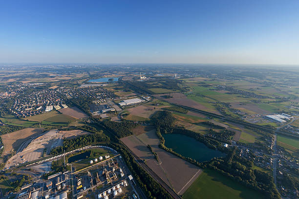 Cityscape of Rheinberg with Industrial Park Solvay Cityscape of Rheinberg with Industrial Park Solvay - Rheinberg, Lower Rhine Region, North Rhine-Westfalia, Germany, Europe rheinberg illumination stock pictures, royalty-free photos & images