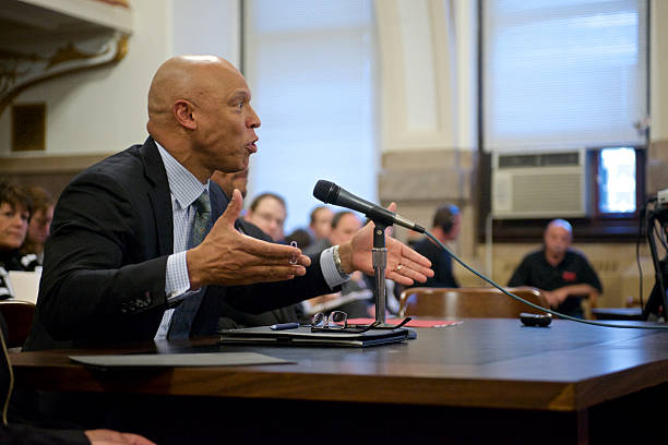 State Education Funding Commission hearing at Philadelphia Philadelphia, PA, USA - November 18, 2014: Superintendent Dr. William Hite gives his testimony in front of the PA State Basic Education Funding Commission, during a hearing in one of the court rooms at Philadelphia City Hall. superintendent stock pictures, royalty-free photos & images