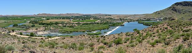istock Panoramic view of agricultural activity on Orange River, South Africa 525753647