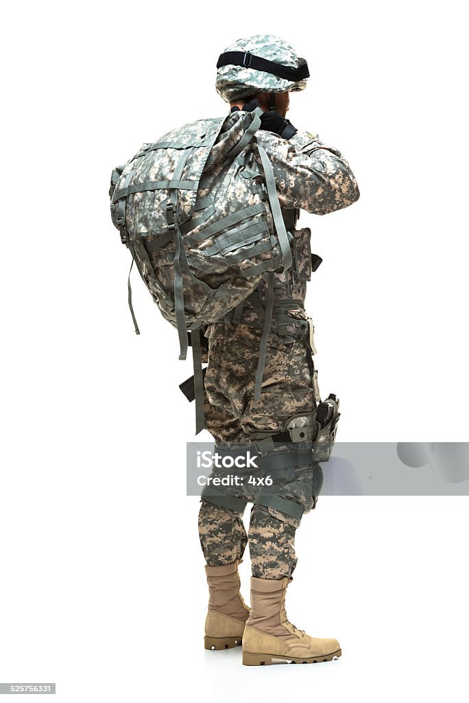 Rear view of army standing & looking away Rear view of army standing & looking awayhttp://www.twodozendesign.info/i/1.png 30-39 Years Stock Photo