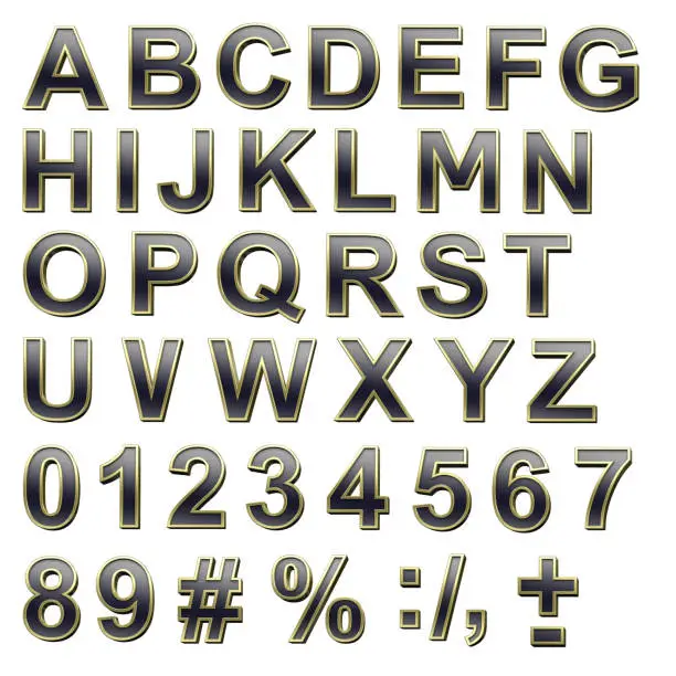 Photo of Black alphabet set with gold frame uppercase letter.