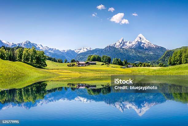 Idyllic Summer Landscape With Mountain Lake In The Alps Stock Photo - Download Image Now