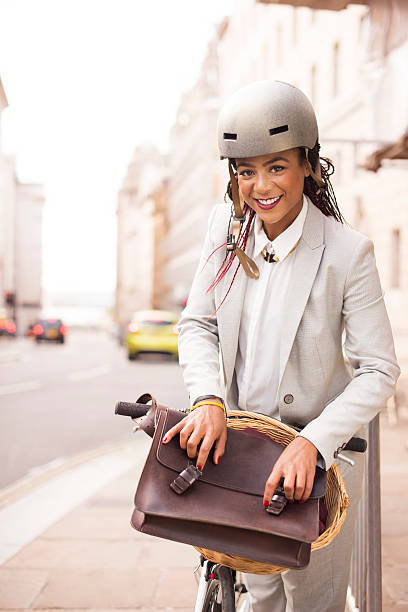 istock cyclist commuter arrives at the business district 525773357
