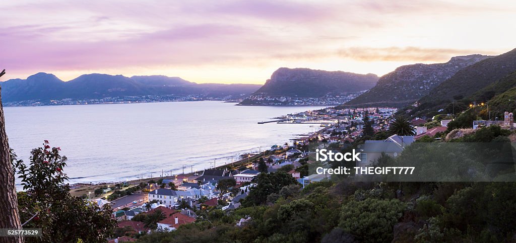 Kalkbay and Fish Hoek panoramic at sunset Kalkbay, Fish Hoek and Simonstown panoramic at sunset, from Boyes Drive in Cape Town, South Africa. This is located in the False Bay area with warm current from the Indian Ocean. This top holiday area situated in the southern suburbs of Cape Town, with warmer beaches. Simonstown Stock Photo