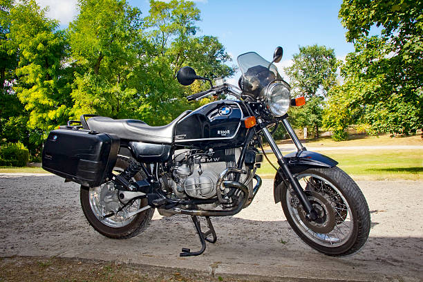 Warsaw, Poland - August 25, 2013:Black motorcycle BMW R100 Classic in in the park, Warsaw, Poland. Motorcycle BMW R100 Classic came into use in 1994