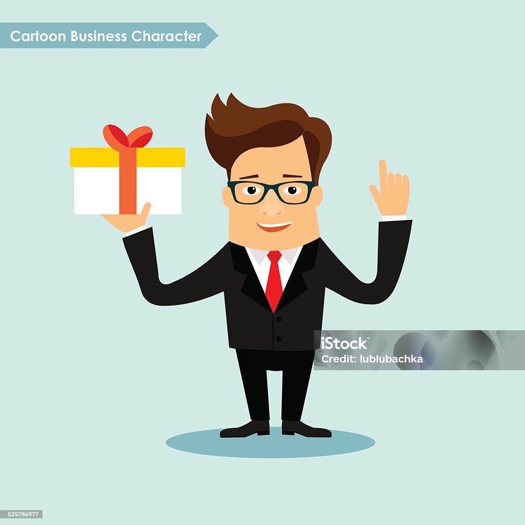 Business man cartoon character holding present box vector illustration Business man cartoon character holding gift box Adult stock vector