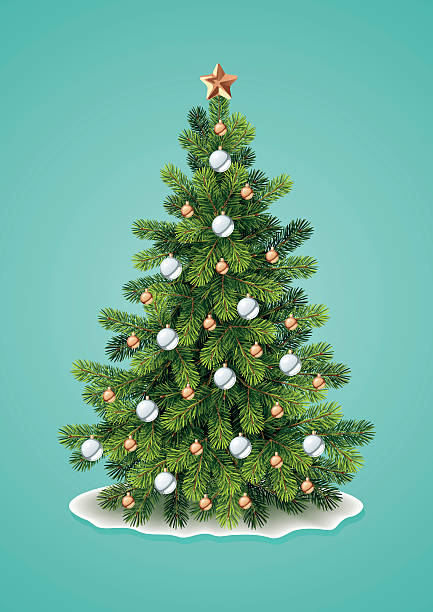 ilustraciones, imágenes clip art, dibujos animados e iconos de stock de detallada árbol de navidad - pine tree evergreen tree backgrounds needle