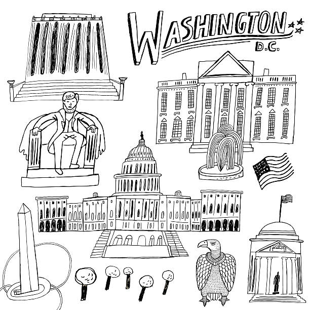 Famous buildings and monuments in Washington DC, USA Vector file. Hand drawn illustration voting drawings stock illustrations