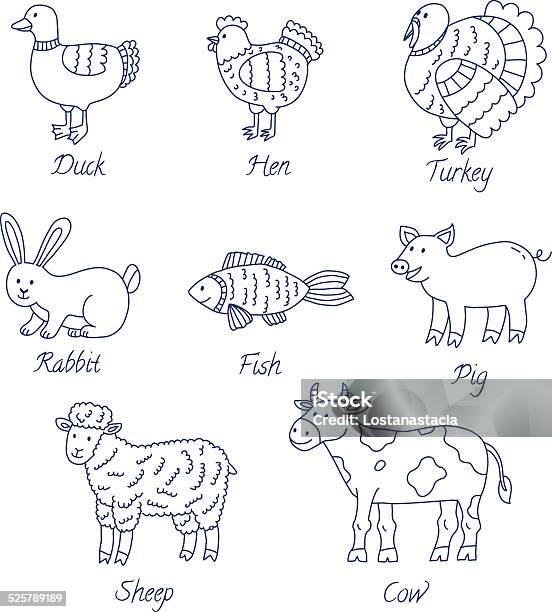 Meat Animals Cartoon Set Stock Illustration - Download Image Now - Agriculture, Animal, Black And White