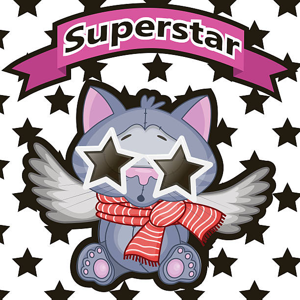 Superstar Cat with star glasses on the background of stars background of the cool guy wearing sunglasses stock illustrations