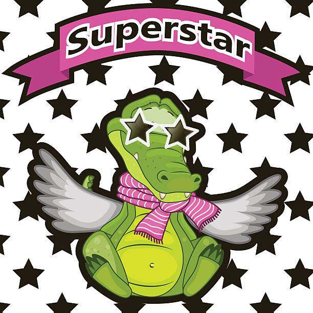 Superstar Crocodile with star glasses on the background of stars background of the cool guy wearing sunglasses stock illustrations