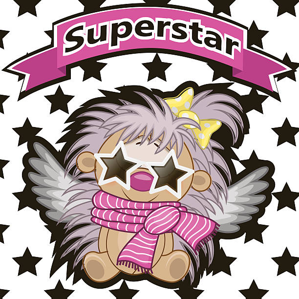 Superstar Hedgehog with star glasses on the background of stars background of the cool guy wearing sunglasses stock illustrations