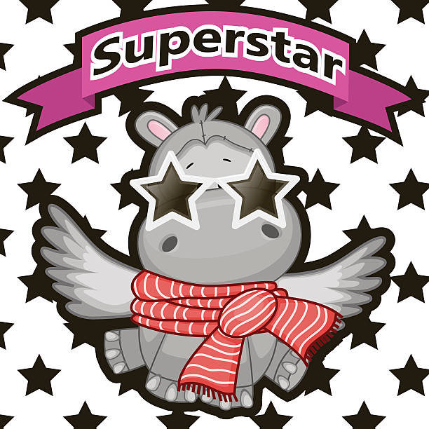 Superstar Hippo with star glasses on the background of stars background of the cool guy wearing sunglasses stock illustrations