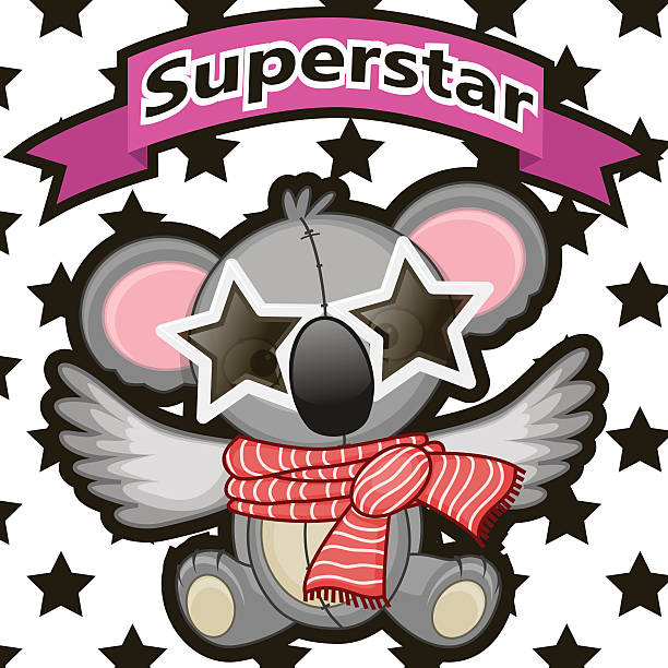 Superstar Koala with star glasses on the background of stars background of the cool guy wearing sunglasses stock illustrations