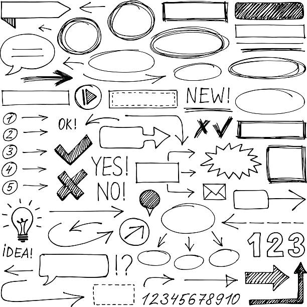 hand gezeichnete design-elemente - bleistiftzeichnung stock-grafiken, -clipart, -cartoons und -symbole