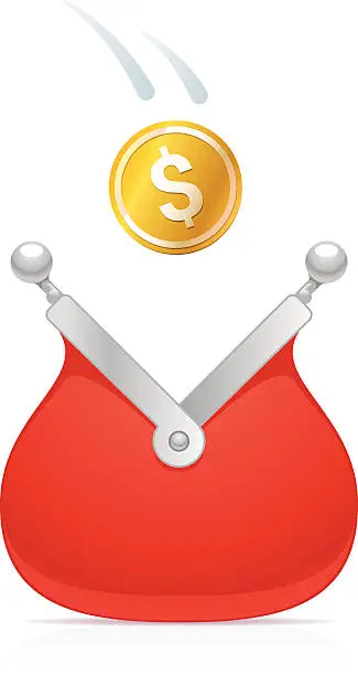 Vector illustration of Income - putting dollar into change purse