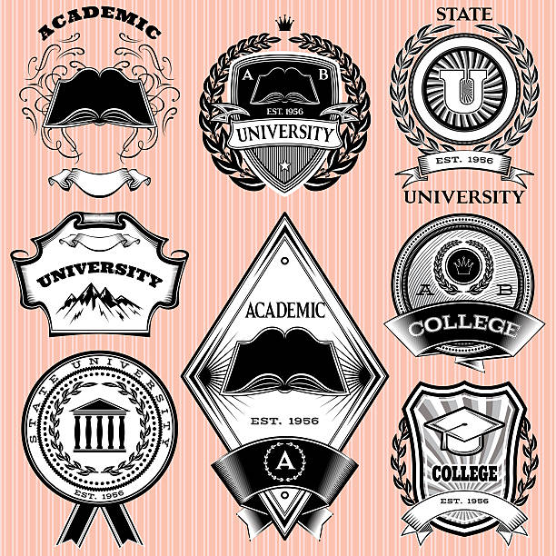 ilustraciones, imágenes clip art, dibujos animados e iconos de stock de conjunto de plantillas de escudo de la educación - college