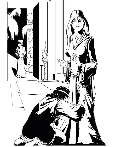 Queen Esther and Haman from the Bible Queen Esther and Haman from the Bible esther bible stock illustrations