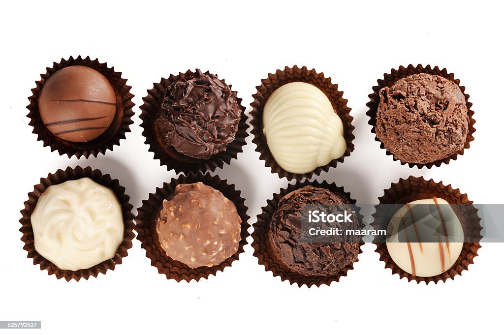 assortment of fine chocolates assortment of fine chocolates on white Chocolate Truffle Stock Photo