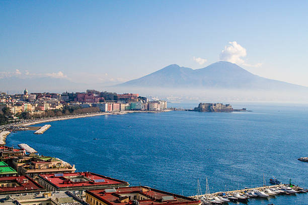 Naples, View From Posillipo with Vesuvius stock photo
