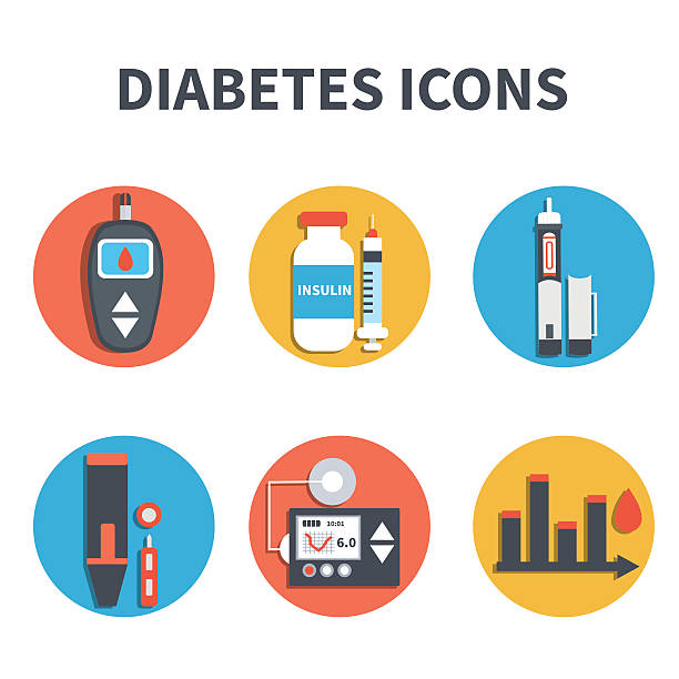 ilustrações de stock, clip art, desenhos animados e ícones de ícones de diabetes - insulin vial diabetes syringe