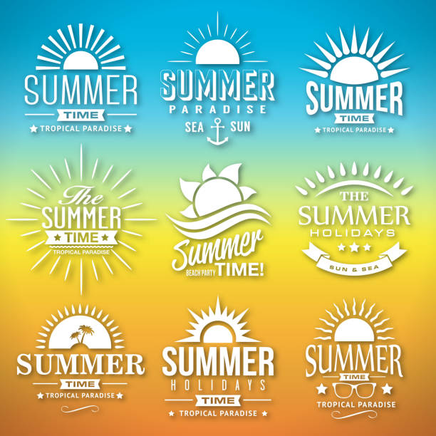 Summer Label Vector Set of Summer Label Calligraphic Designs in Vector Format sun borders stock illustrations