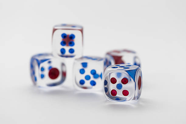 five transparent dice stock photo
