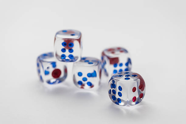 five transparent dice stock photo